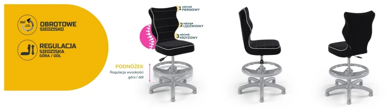 Krzesło dziecięce obrotowe do biurka Petit wzrost 119-159 cm szara podstawa stopki z podnóżkiem - Jasmine 1