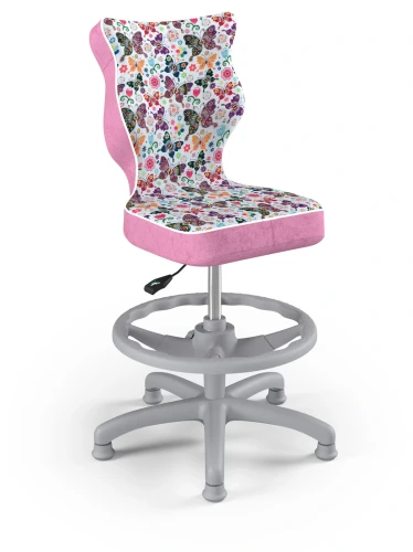 Krzesło dziecięce obrotowe do biurka Petit dla dziewczynki wzrost 119-159 cm szara podstawa stopki z podnóżkiem