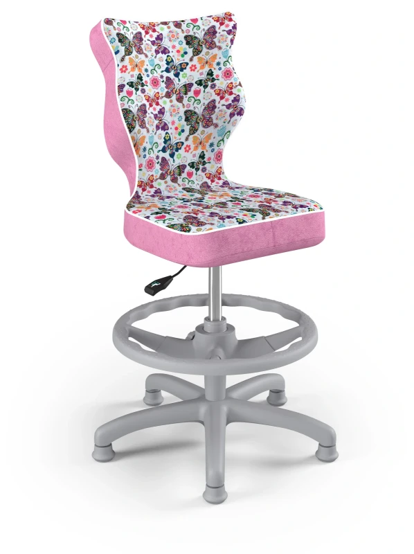 Krzesło dziecięce obrotowe do biurka Petit dla dziewczynki wzrost 119-159 cm szara podstawa stopki z podnóżkiem - Storia 31