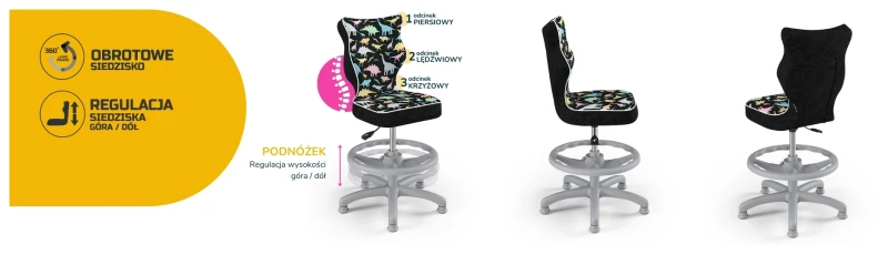 Krzesło dziecięce obrotowe do biurka Petit dla dziewczynki wzrost 119-159 cm szara podstawa stopki z podnóżkiem - Storia 30