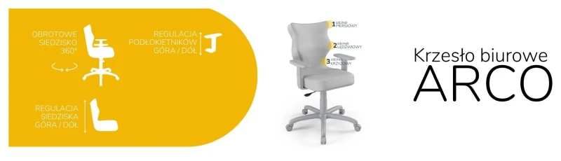 Krzesło biurowe obrotowe do biurka Arco wzrost 159-188 cm szara podstawa kółka - Vega 3