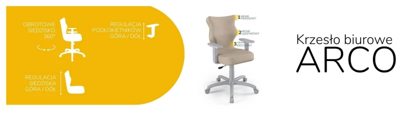 Krzesło biurowe obrotowe do biurka Arco wzrost 159-188 cm szara podstawa kółka - Vega 26