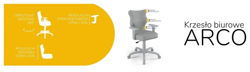 Krzesło biurowe obrotowe do biurka Arco wzrost 159-188 cm szara podstawa kółka - Vega 33