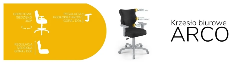 Krzesło biurowe obrotowe do biurka Arco wzrost 159-188 cm szara podstawa kółka - Solar 1