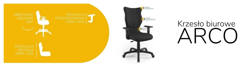 Krzesło biurowe obrotowe do biurka Arco wzrost powyżej 188 cm czarna podstawa kółka - Solar 1