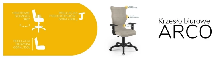 Krzesło biurowe obrotowe do biurka Arco wzrost powyżej 188 cm czarna podstawa kółka - Solar 26