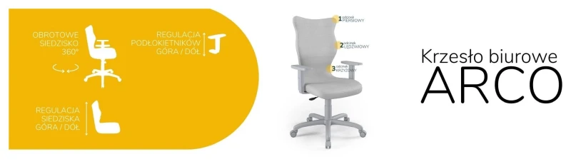 Krzesło biurowe obrotowe do biurka Arco wzrost powyżej 188 cm szara podstawa kółka - Vega 3