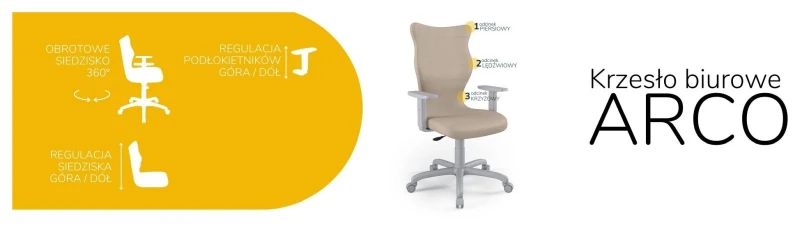 Krzesło biurowe obrotowe do biurka Arco wzrost powyżej 188 cm szara podstawa kółka - Vega 26