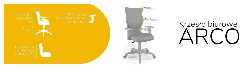 Krzesło biurowe obrotowe do biurka Arco wzrost powyżej 188 cm szara podstawa kółka - Vega 33