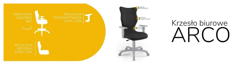 Krzesło biurowe obrotowe do biurka Arco wzrost powyżej 188 cm szara podstawa kółka - Solar 1