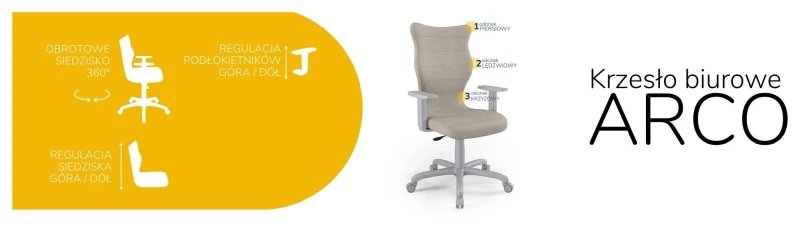 Krzesło biurowe obrotowe do biurka Arco wzrost powyżej 188 cm szara podstawa kółka - Solar 26