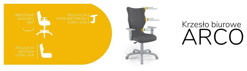 Krzesło biurowe obrotowe do biurka Arco wzrost powyżej 188 cm szara podstawa kółka - Solar 33