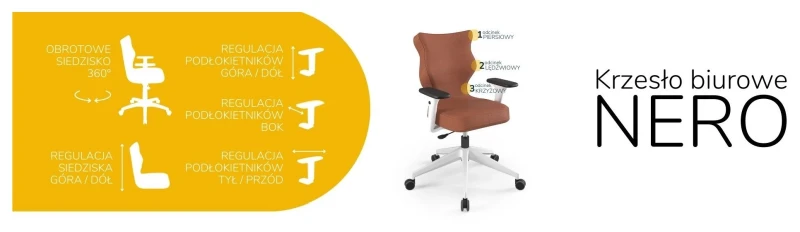 Krzesło biurowe obrotowe do biurka Nero wzrost 159-188 cm biała podstawa kółka - Vega 2