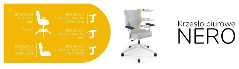 Krzesło biurowe obrotowe do biurka Nero wzrost 159-188 cm biała podstawa kółka - Vega 3
