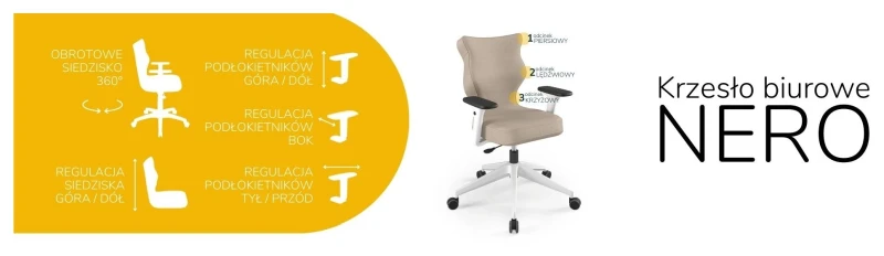 Krzesło biurowe obrotowe do biurka Nero wzrost 159-188 cm biała podstawa kółka - Vega 26