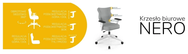 Krzesło biurowe obrotowe do biurka Nero wzrost 159-188 cm biała podstawa kółka - Vega 33