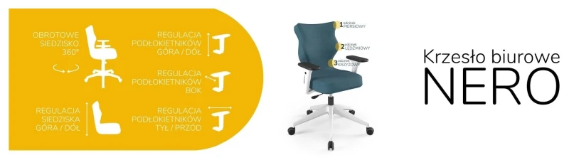 Krzesło biurowe obrotowe do biurka Nero wzrost 159-188 cm biała podstawa kółka - Solar 6