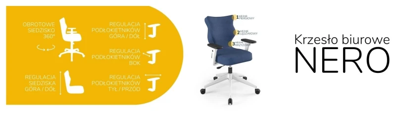 Krzesło biurowe obrotowe do biurka Nero wzrost 159-188 cm biała podstawa kółka - Solar 24