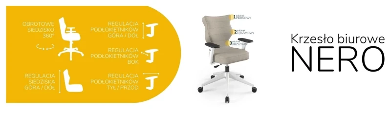 Krzesło biurowe obrotowe do biurka Nero wzrost 159-188 cm biała podstawa kółka - Solar 26