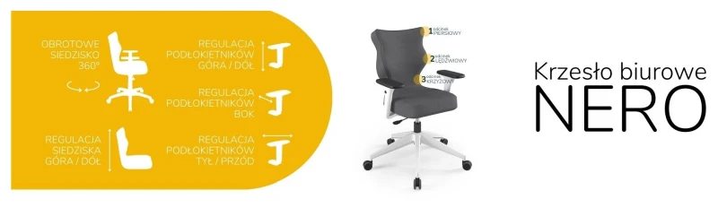 Krzesło biurowe obrotowe do biurka Nero wzrost 159-188 cm biała podstawa kółka - Solar 33