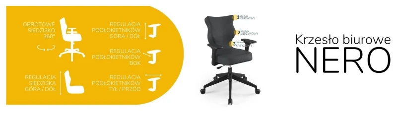 Krzesło biurowe obrotowe do biurka Nero wzrost 159-188 cm czarna podstawa kółka - Vega 17