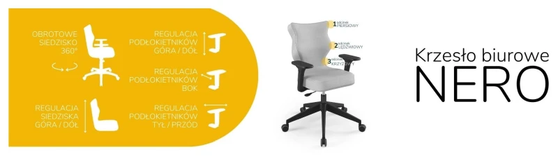 Krzesło biurowe obrotowe do biurka Nero wzrost 159-188 cm czarna podstawa kółka - Vega 3