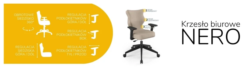 Krzesło biurowe obrotowe do biurka Nero wzrost 159-188 cm czarna podstawa kółka - Vega 26