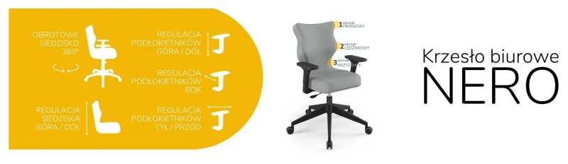 Krzesło biurowe obrotowe do biurka Nero wzrost 159-188 cm czarna podstawa kółka - Vega 33