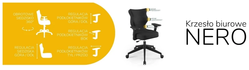 Krzesło biurowe obrotowe do biurka Nero wzrost 159-188 cm czarna podstawa kółka - Solar 1