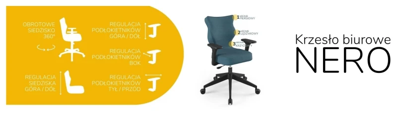 Krzesło biurowe obrotowe do biurka Nero wzrost 159-188 cm czarna podstawa kółka - Solar 6
