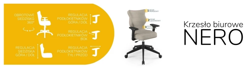 Krzesło biurowe obrotowe do biurka Nero wzrost 159-188 cm czarna podstawa kółka - Solar 26