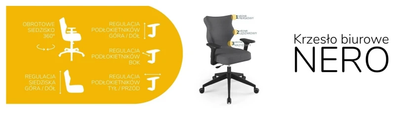 Krzesło biurowe obrotowe do biurka Nero wzrost 159-188 cm czarna podstawa kółka - Solar 33