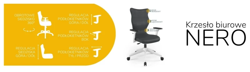 Krzesło biurowe obrotowe do biurka Nero wzrost powyżej 188 cm biała podstawa kółka - Vega 17