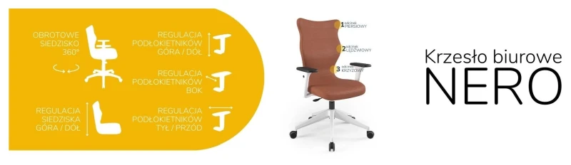 Krzesło biurowe obrotowe do biurka Nero wzrost powyżej 188 cm biała podstawa kółka - Vega 2