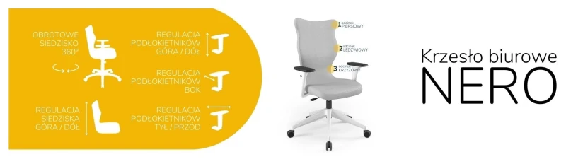 Krzesło biurowe obrotowe do biurka Nero wzrost powyżej 188 cm biała podstawa kółka - Vega 3