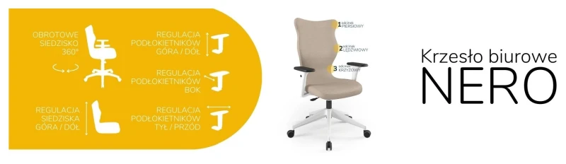 Krzesło biurowe obrotowe do biurka Nero wzrost powyżej 188 cm biała podstawa kółka - Vega 26