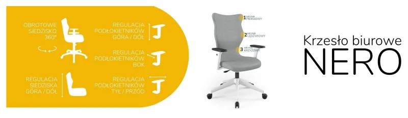 Krzesło biurowe obrotowe do biurka Nero wzrost powyżej 188 cm biała podstawa kółka - Vega 33