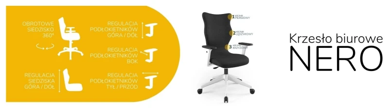 Krzesło biurowe obrotowe do biurka Nero wzrost powyżej 188 cm biała podstawa kółka - Solar 1