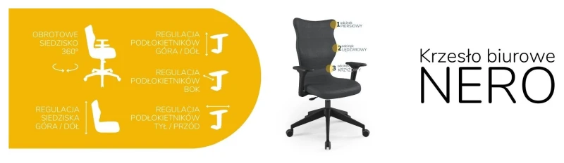 Krzesło biurowe obrotowe do biurka Nero wzrost powyżej 188 cm czarna podstawa kółka - Vega 17