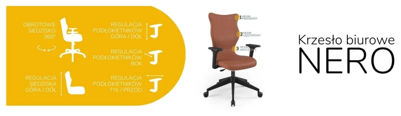 Krzesło biurowe obrotowe do biurka Nero wzrost powyżej 188 cm czarna podstawa kółka - Vega 2