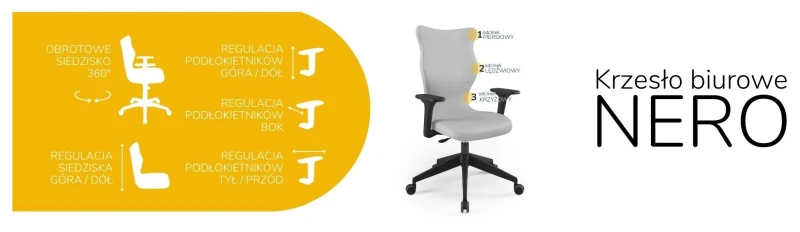 Krzesło biurowe obrotowe do biurka Nero wzrost powyżej 188 cm czarna podstawa kółka - Vega 3
