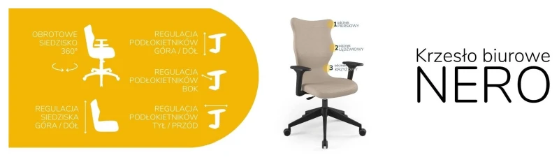 Krzesło biurowe obrotowe do biurka Nero wzrost powyżej 188 cm czarna podstawa kółka - Vega 26
