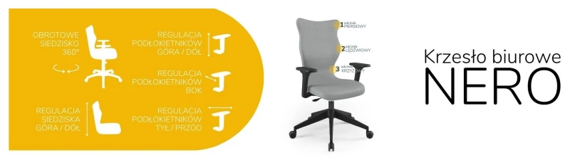 Krzesło biurowe obrotowe do biurka Nero wzrost powyżej 188 cm czarna podstawa kółka - Vega 33