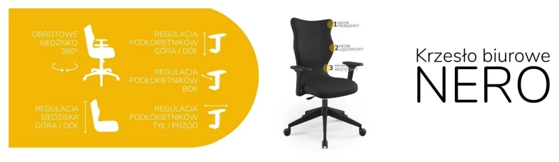 Krzesło biurowe obrotowe do biurka Nero wzrost powyżej 188 cm czarna podstawa kółka - Solar 1