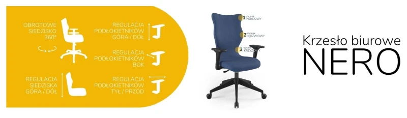 Krzesło biurowe obrotowe do biurka Nero wzrost powyżej 188 cm czarna podstawa kółka - Solar 24