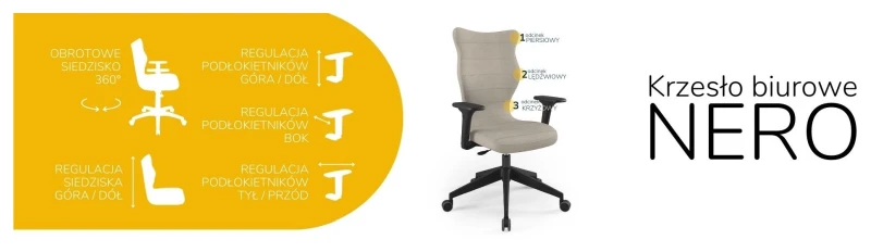 Krzesło biurowe obrotowe do biurka Nero wzrost powyżej 188 cm czarna podstawa kółka - Solar 26