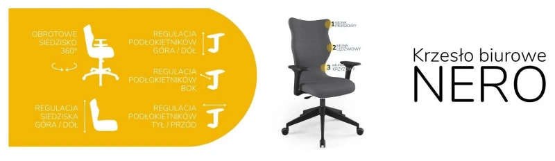 Krzesło biurowe obrotowe do biurka Nero wzrost powyżej 188 cm czarna podstawa kółka - Solar 33