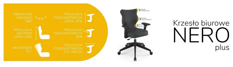Krzesło biurowe obrotowe do biurka Nero Plus wzrost 159-188 cm czarna podstawa kółka - Vega 17