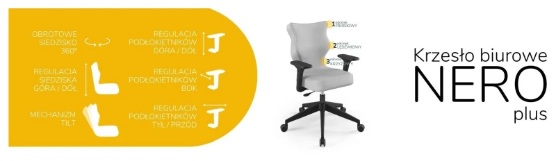 Krzesło biurowe obrotowe do biurka Nero Plus wzrost 159-188 cm czarna podstawa kółka - Vega 3