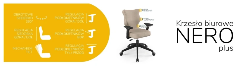 Krzesło biurowe obrotowe do biurka Nero Plus wzrost 159-188 cm czarna podstawa kółka - Vega 26